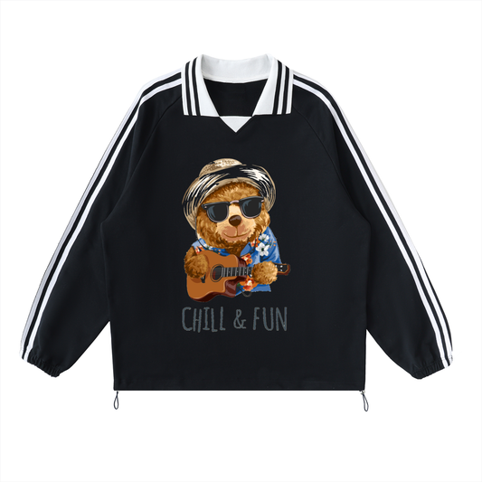 Contrast Striped Lapel Collar Sweatshirt